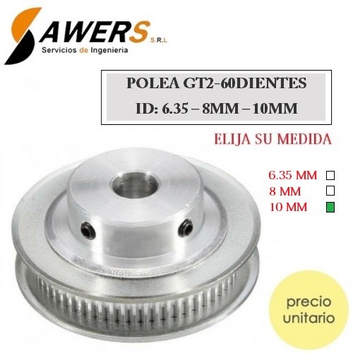 Polea GT2-60D ID:6.35-8-10mm Correa-6mm