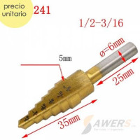 Fresa HSS escalonada perforacion 3/16 a 1/2 inch Fresa HSS escalonada perforacion 3/16 a 1/2 inch