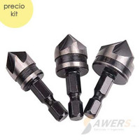 Kit de 3 fresas de avellanado para madera Kit de 3 fresas de avellanado para madera