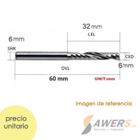 Fresa Corte espiral 1 flauta CED=SHK=6mm Fresa Corte espiral 1 flauta CED=SHK=6mm