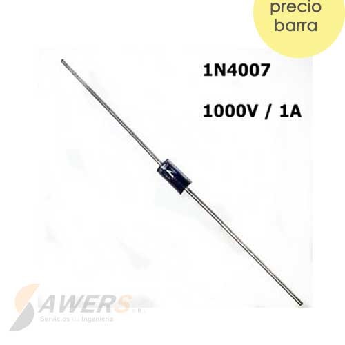 1N4007 Diodo Rectificador 1000V 1A (DIP/SMD) (2piezas)