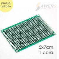 PCB Perforada cara simple 5x7cm (fibra de vidrio) PCB Perforada cara simple 5x7cm (fibra de vidrio)