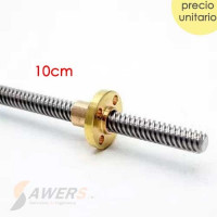 Husillo trapezoidal T8 4hilos paso=8mm (10 cm)