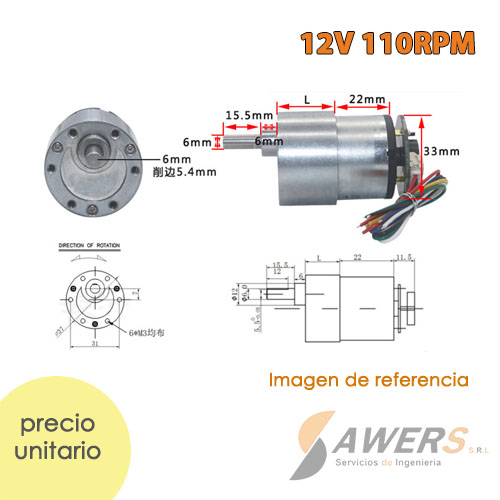Motorreductor JGA25-310 12V 100RPM con encoder