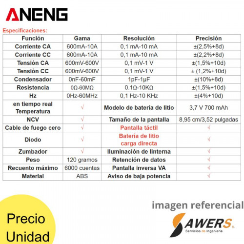 ANENG 615 Multimetro Smart Touch Recargable