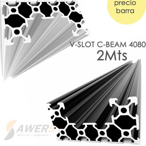 Perfil de aluminio estructural V-SLOT 4080 C-BEAM 2Mts