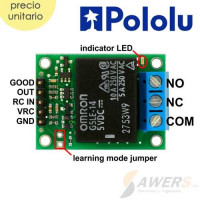 Interruptor RC Pololu con relay (ensamblado) Interruptor RC Pololu con relay (ensamblado)