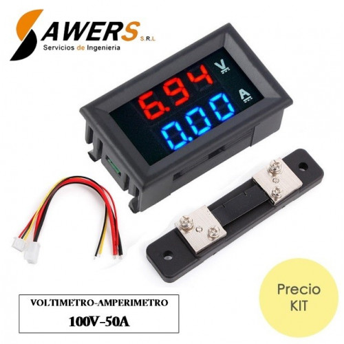  Voltímetro amperímetro digital, 3 dígitos CC 0-100V 50A/10A Voltímetro  Amperímetro Calibre Panel LED Dual Panel Amperímetro de dos cables DC  0-100V 50A/100A Volt Amp Medidor de panel Amp (#1 Rojo-10A) 