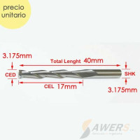 Fresa de corte espiral 2 Flauta CED=SHK=3.175mm Fresa de corte espiral 2 Flauta CED=SHK=3.175mm