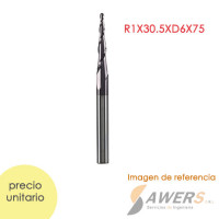 Fresa de tallado 3D punta conica HRC55 R1*30.5*D6*75 Fresa de tallado 3D punta conica HRC55 R1*30.5*D6*75