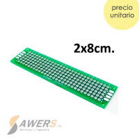 PCB Perforada doble cara 2x8cm (fibra de vidrio) PCB Perforada doble cara 2x8cm (fibra de vidrio)
