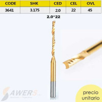 Fresa Corte espiral Tin 1 flauta CED=2mm CEL=22mm