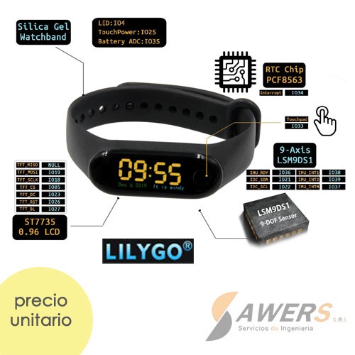 TTGO T-Wristband ESP32 WiFi-Bluetooth IMU LSM9DS1 Hackeable
