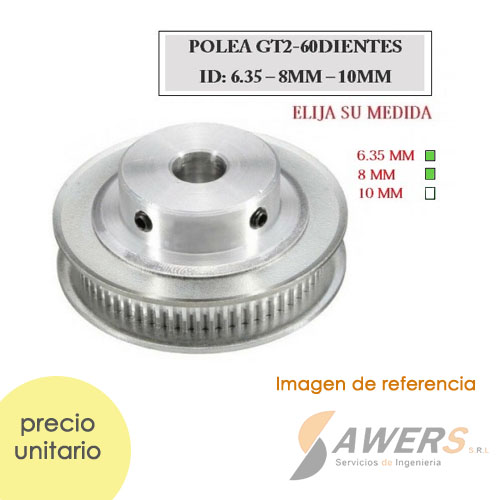 Polea GT2-60D ID:6.35-8mm Correa-10mm