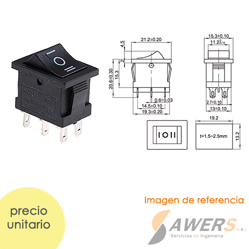 Interruptor switch 3POS ON-OFF-ON 6P 220V-16A KCD1-203