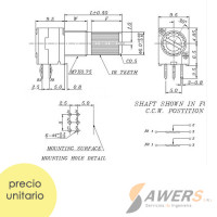 RK097 Potenciometro Estereo 50K Ohm RK097 Potenciometro Estereo 50K Ohm