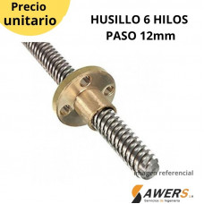 Husillo trapezoidal T8 6Hilo paso=12mm (40cm)