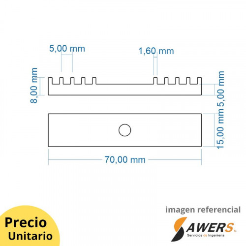 Sujetador de Correa GT2 15x70mm Aluminio