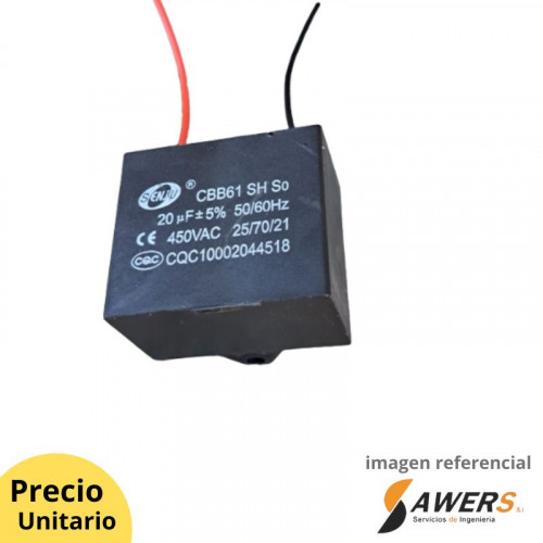 CBB61 20 uf 450VAC Capacitor de Arranque Ventilador