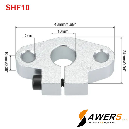 SHF10 Soporte sujetador eje lineal de 10mm