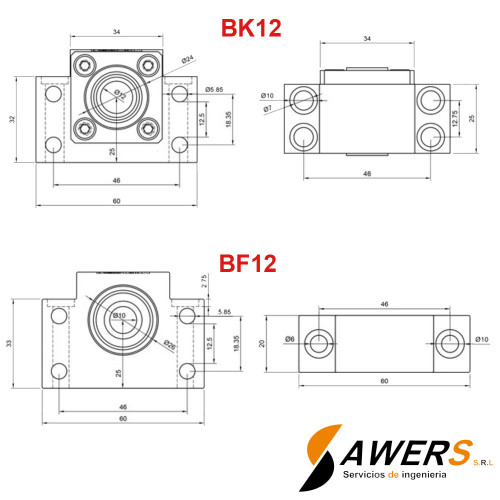 Kit BK12 y BF12 para tornillo de bolas SFU1605