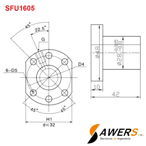 Tuerca de tornillo de bola para SFU1605