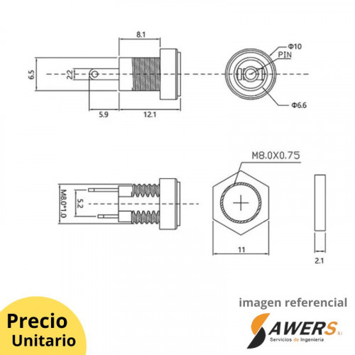 Conector Power Jack Hembra Tablero 5.5-2.1mm V2