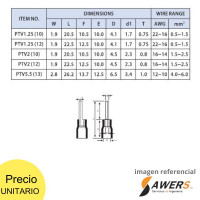 PTV1.25-12 Terminal Punta Solida Preaislado (2 Piezas)