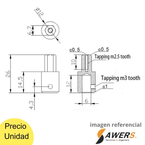 Acople motor para Rueda 6mm Mecanum