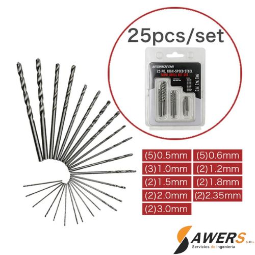 Juego de 25 brocas helicoidales pequeñas 0.5-3mm